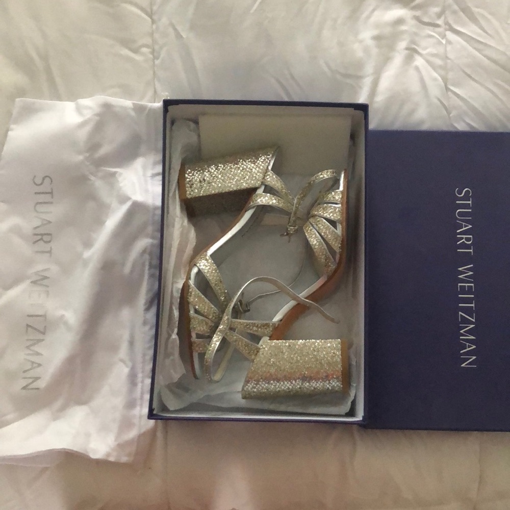 Stuart Weitzman Memoir Glitter Lace Sandal 7.5